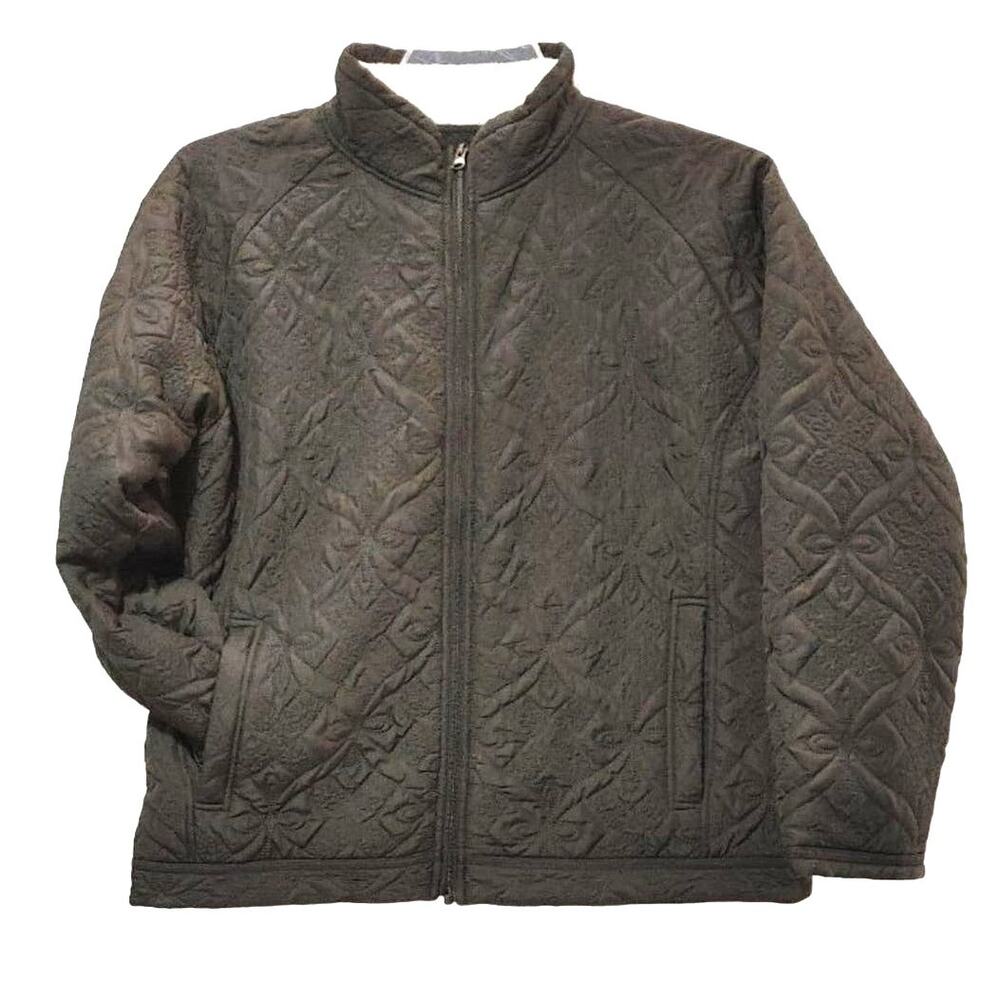 Alps Full Zip Quilted Jacket Mock Neck Windproof Fleece Lined Black Women Large